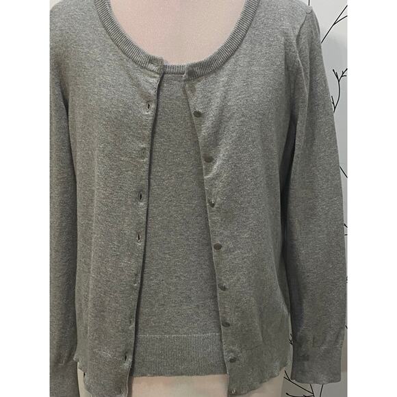 TALBOTS PETITES Pima Cotton Gray Tank & Cardigan Set SMALL Staple CLASSIC Preppy - Picture 3 of 6